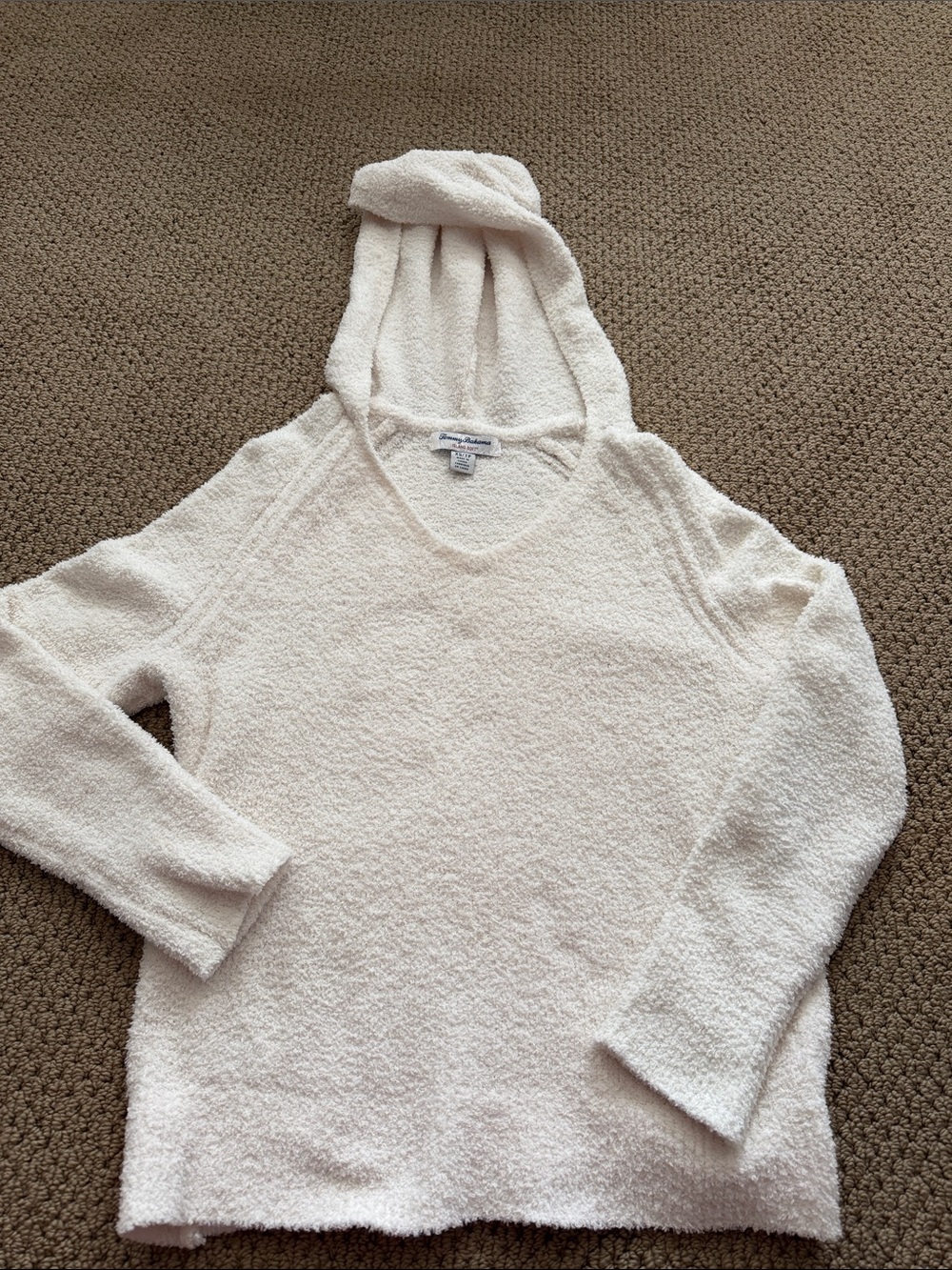 Tommy Bahama island, soft V-Neck Hooded Sweater in Soft Cream